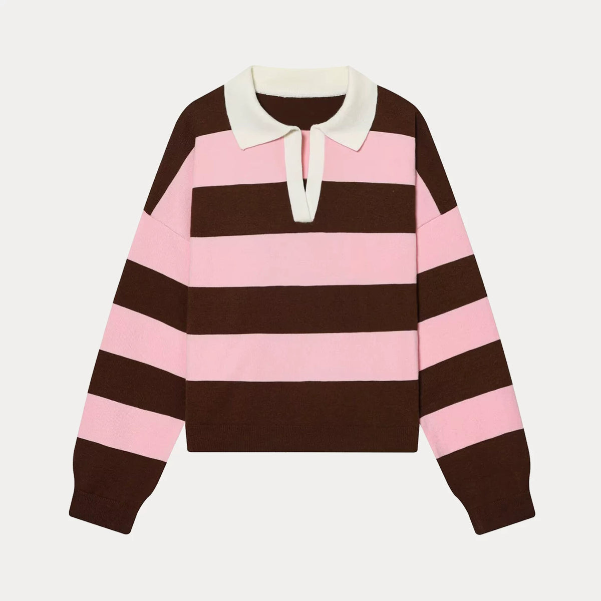 Long-Sleeve Striped Knit Polo