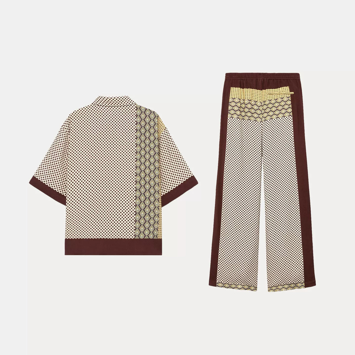 Contrast Short-Sleeve Shirt & Drape Trousers Set