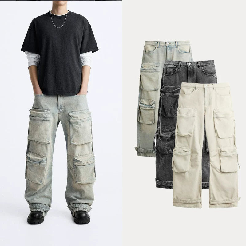 Wide-Leg Utility Pocket Jeans