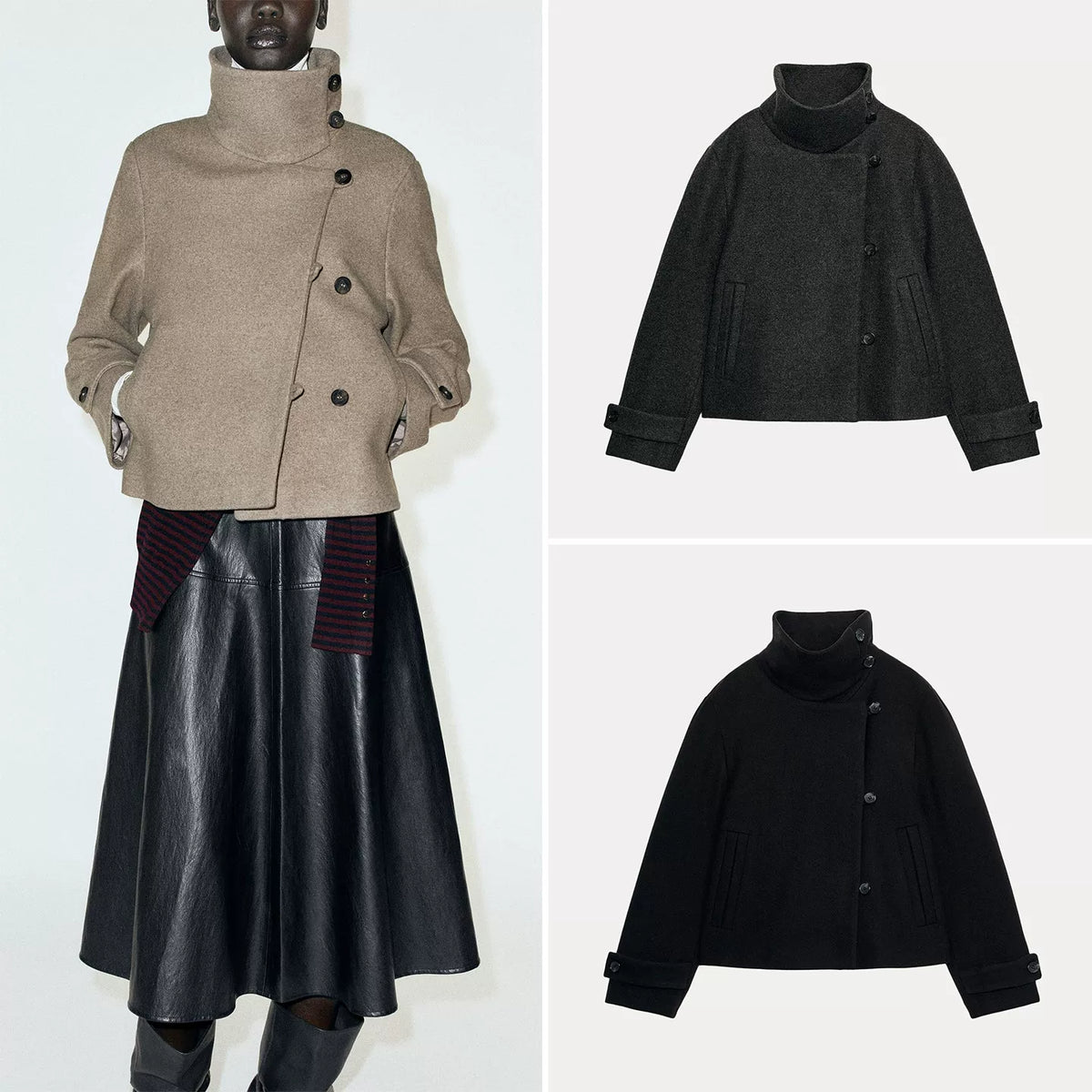 High-Neck Double-Breasted Jacket