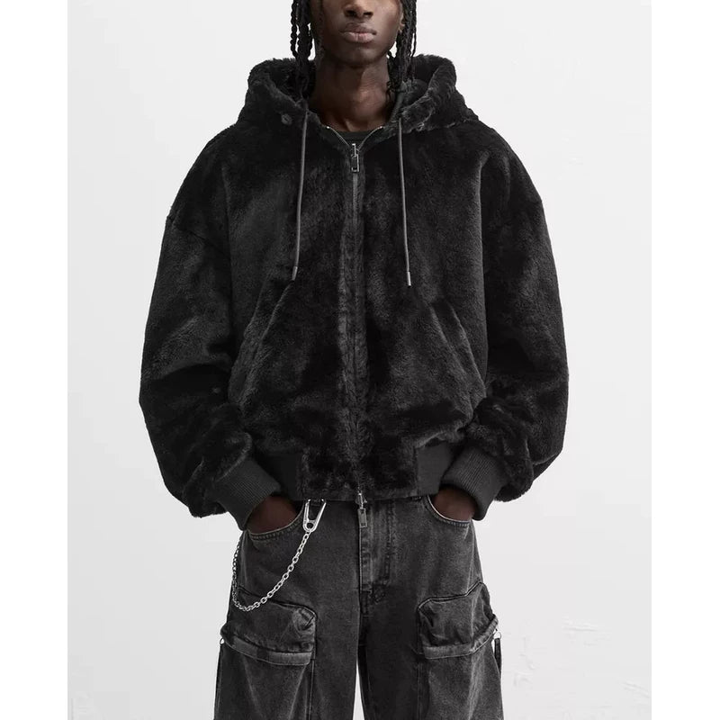 Reversible Hooded Pilot Jacket in Black