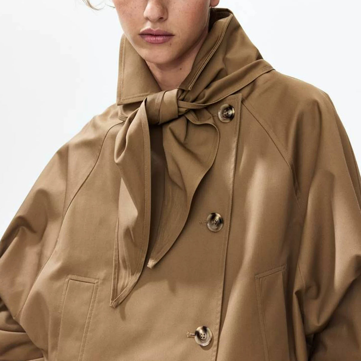 Cropped Trench Jacket with Scarf