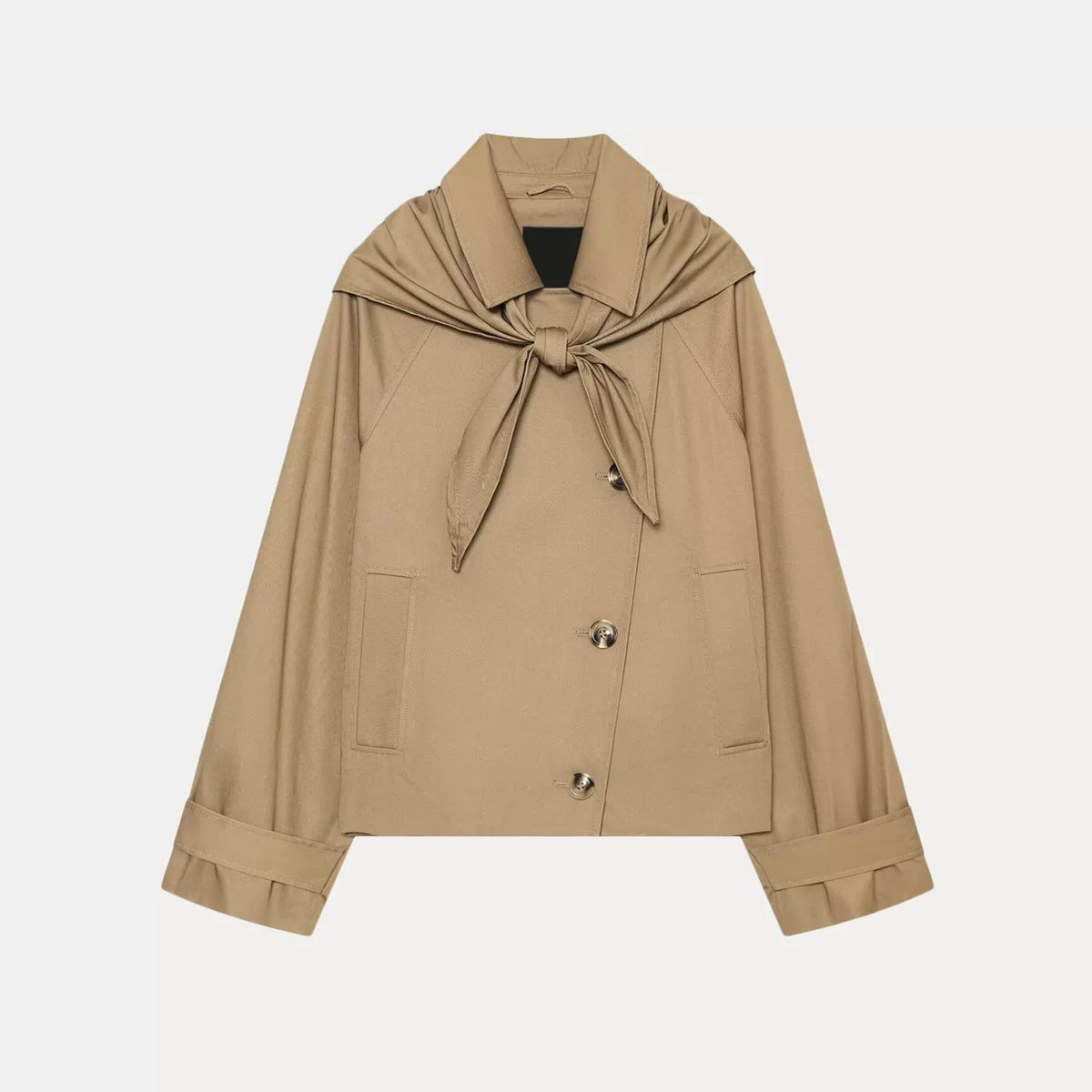 Cropped Trench Jacket with Scarf
