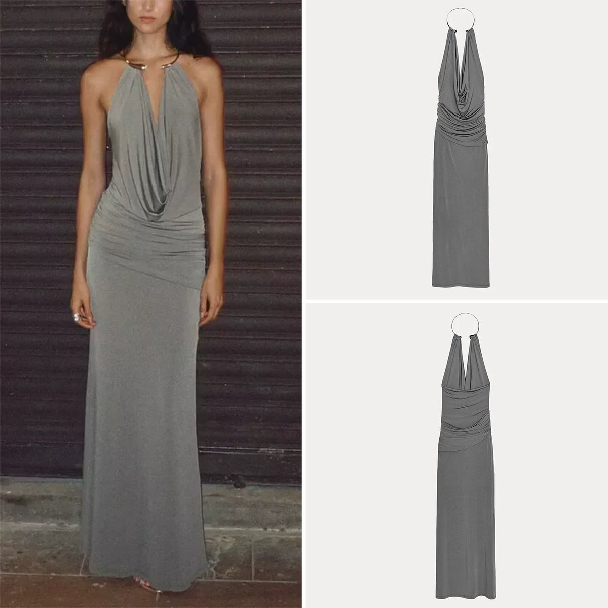 Jewel-Neck Maxi Dress