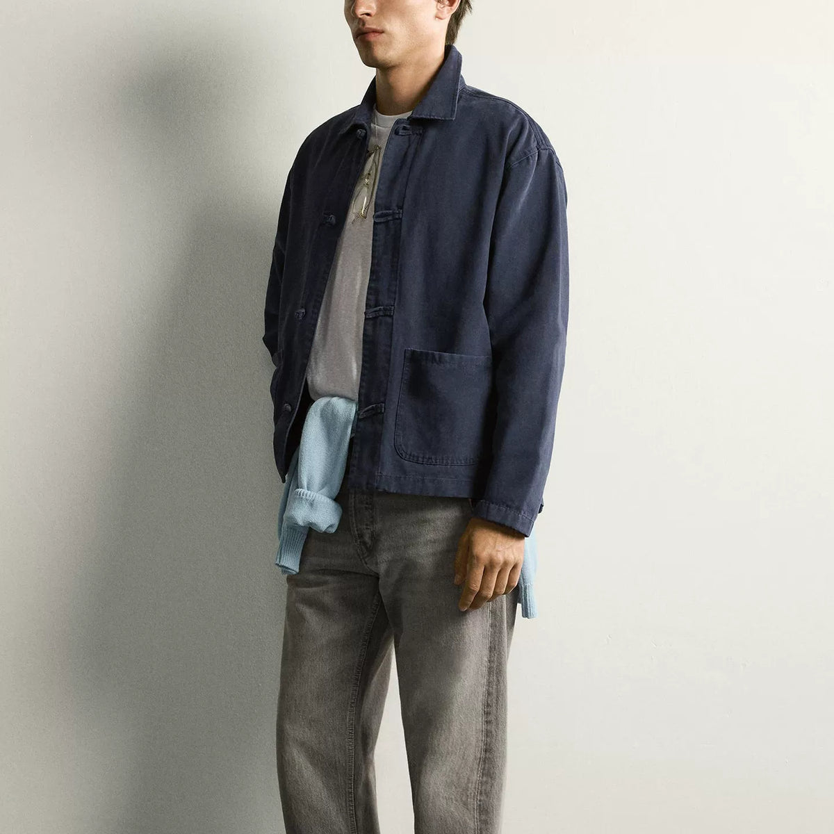Knot-Button Slim Overshirt