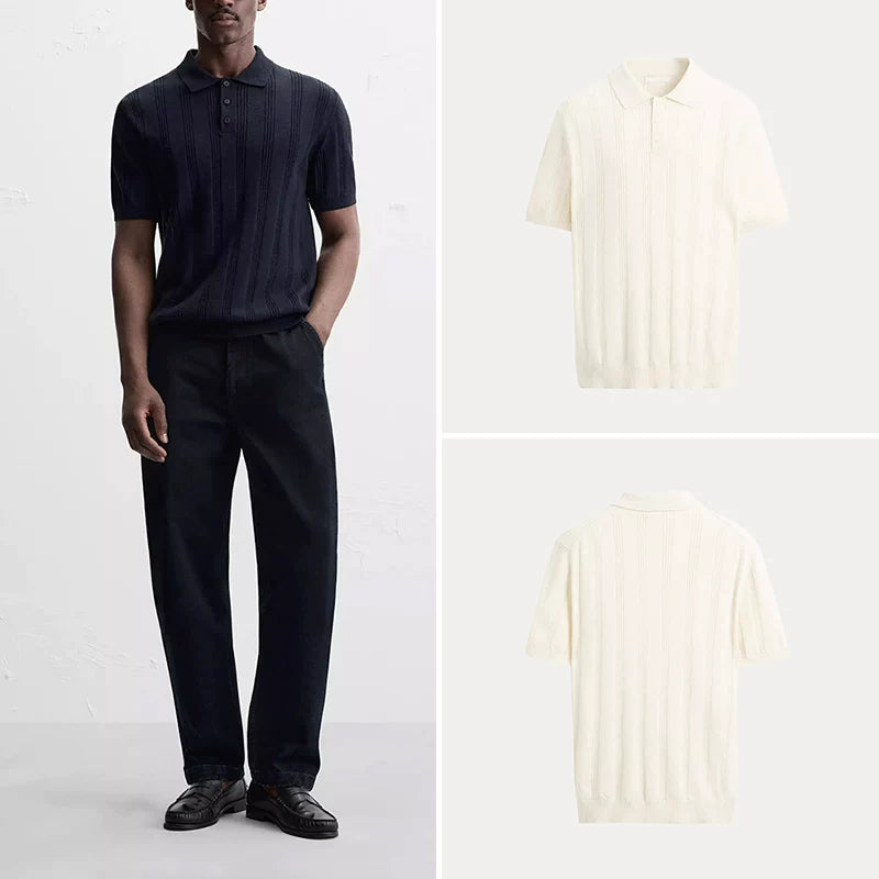 Ribbed Knit Polo Shirt