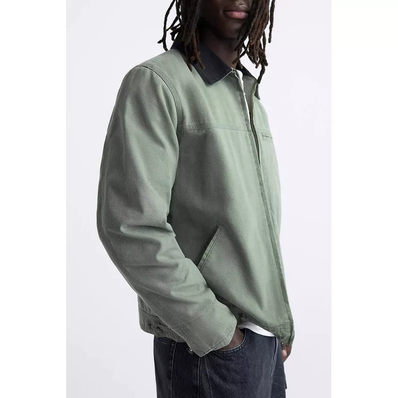 Washed Contrast Collar Jacket