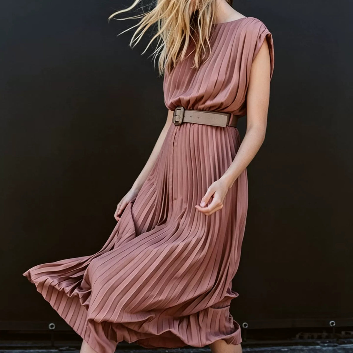 Belted Pleated Dress