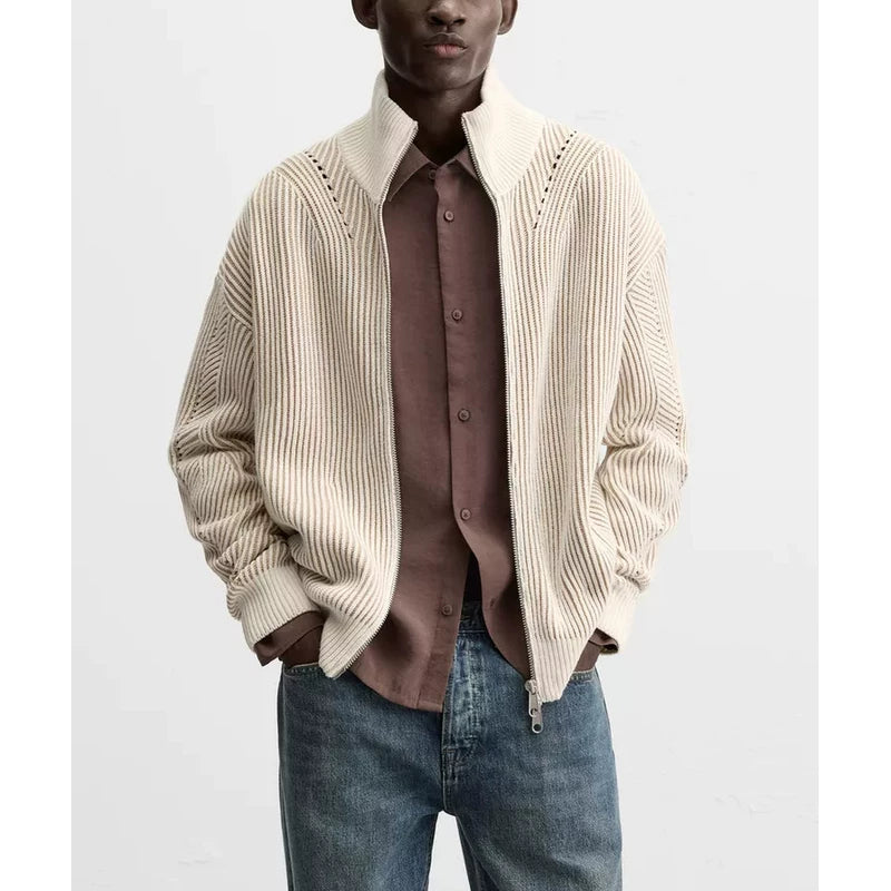 Colour-Block Textured Knit Cardigan
