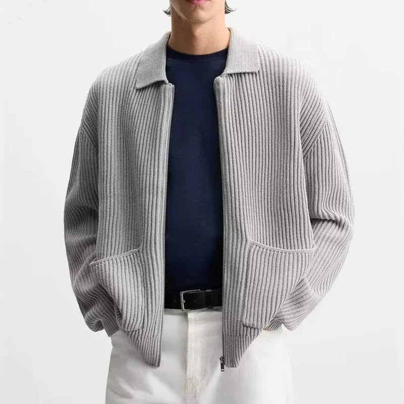 Textured Knit Zip Cardigan