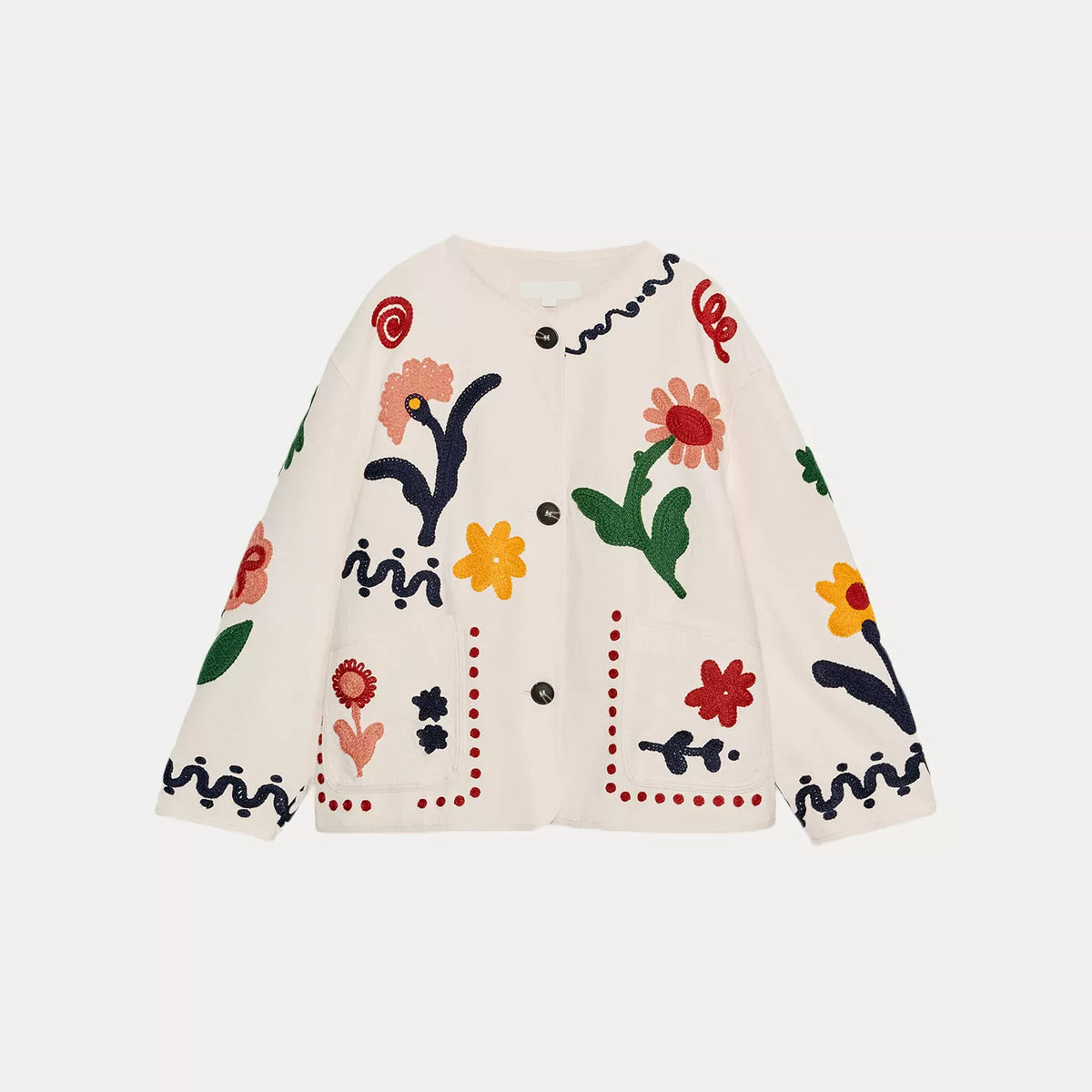 Floral Embroidered Cropped Jacket