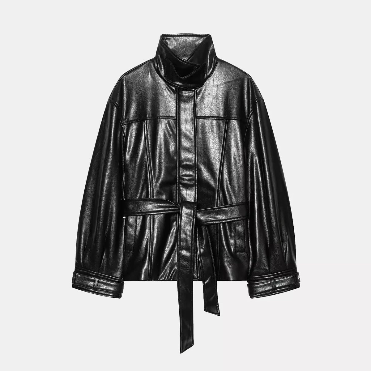 Stand-Collar Tie-Waist Jacket