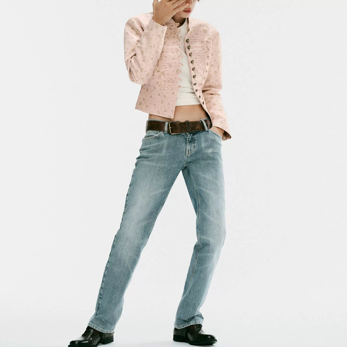 Printed Stand-Collar Slim Blazer