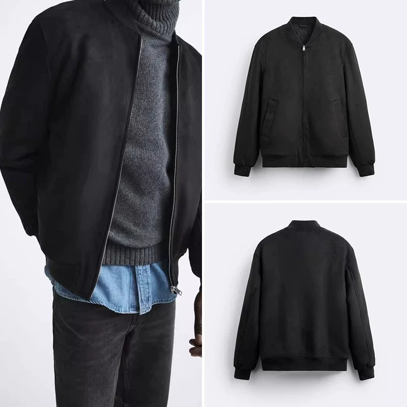 Suede-Effect Stand Collar Jacket