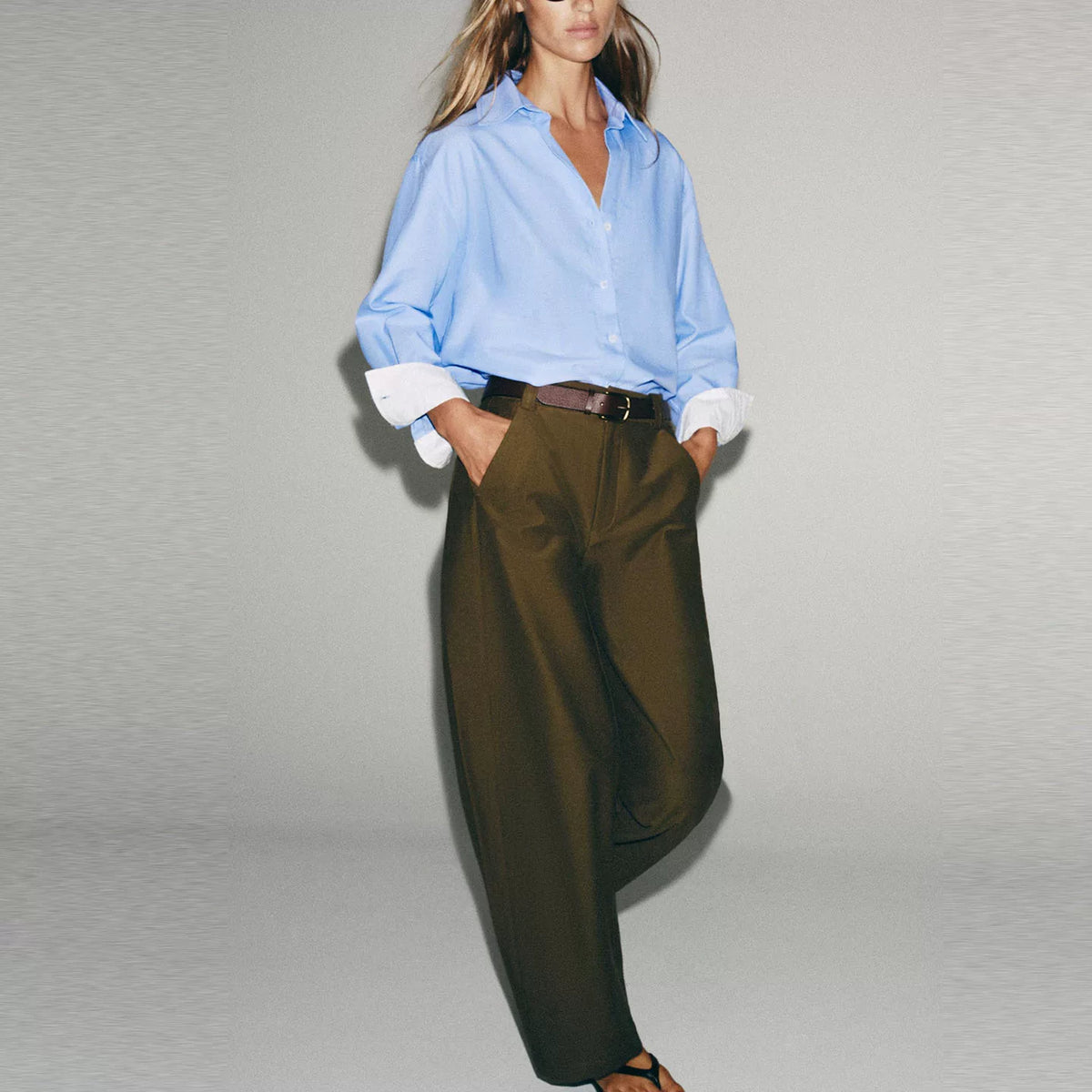 Mid-Rise Bucket Trousers with Pockets