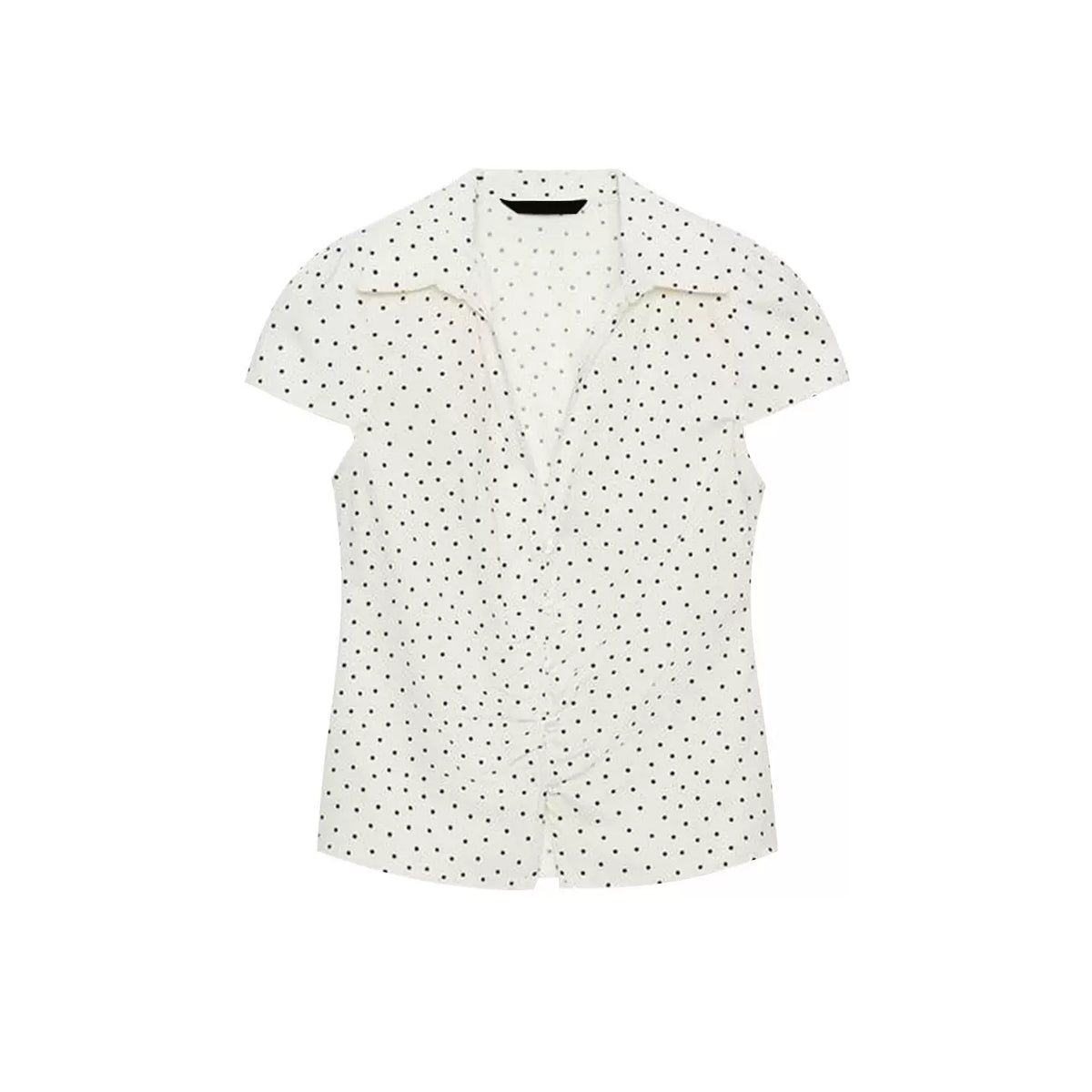 Polka Dot Waist-Gathered Shirt