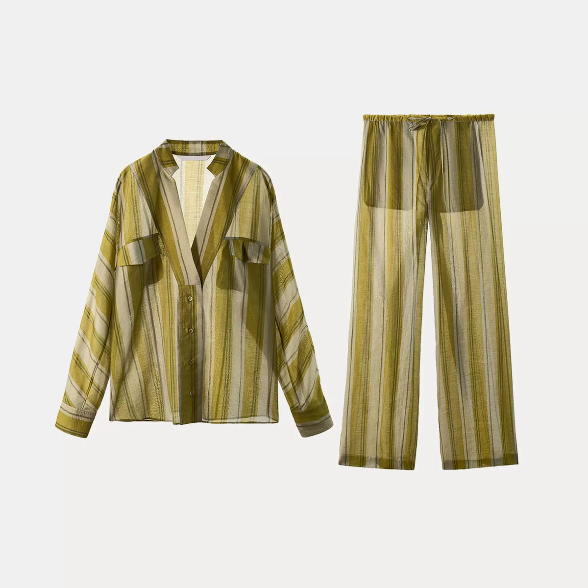 Striped Shirt and Tie-Waist Trousers Set