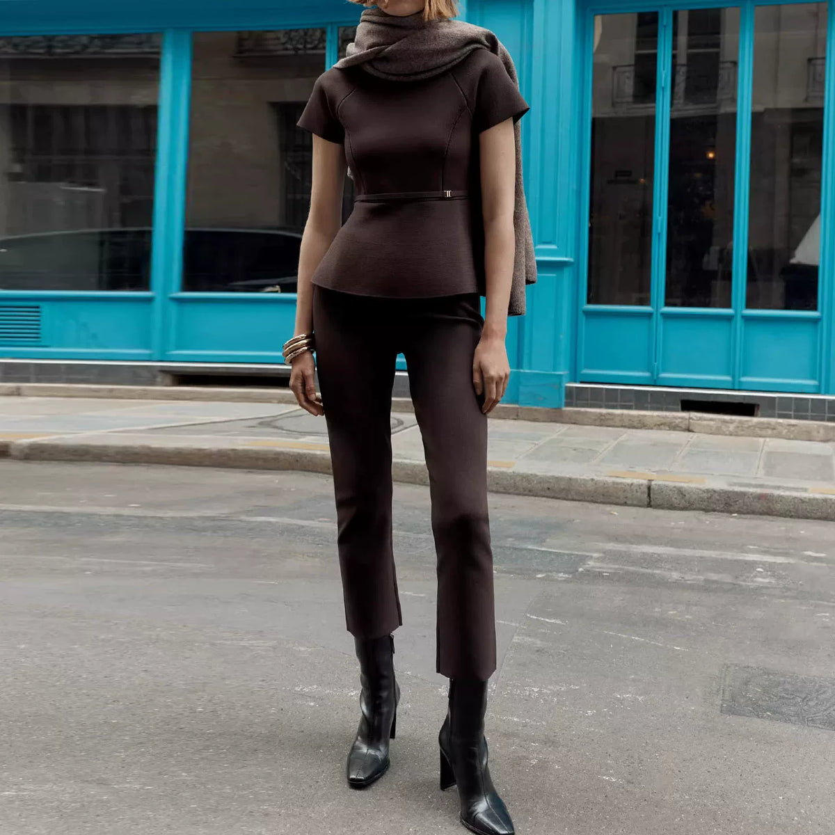 Belted Knit Top and Trouser Set