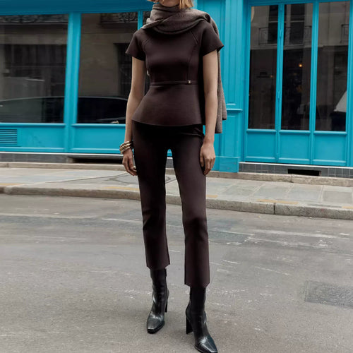Belted Knit Top and Trouser Set