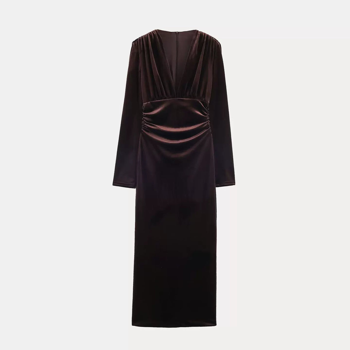 Pleated V-Neck Midi Dress