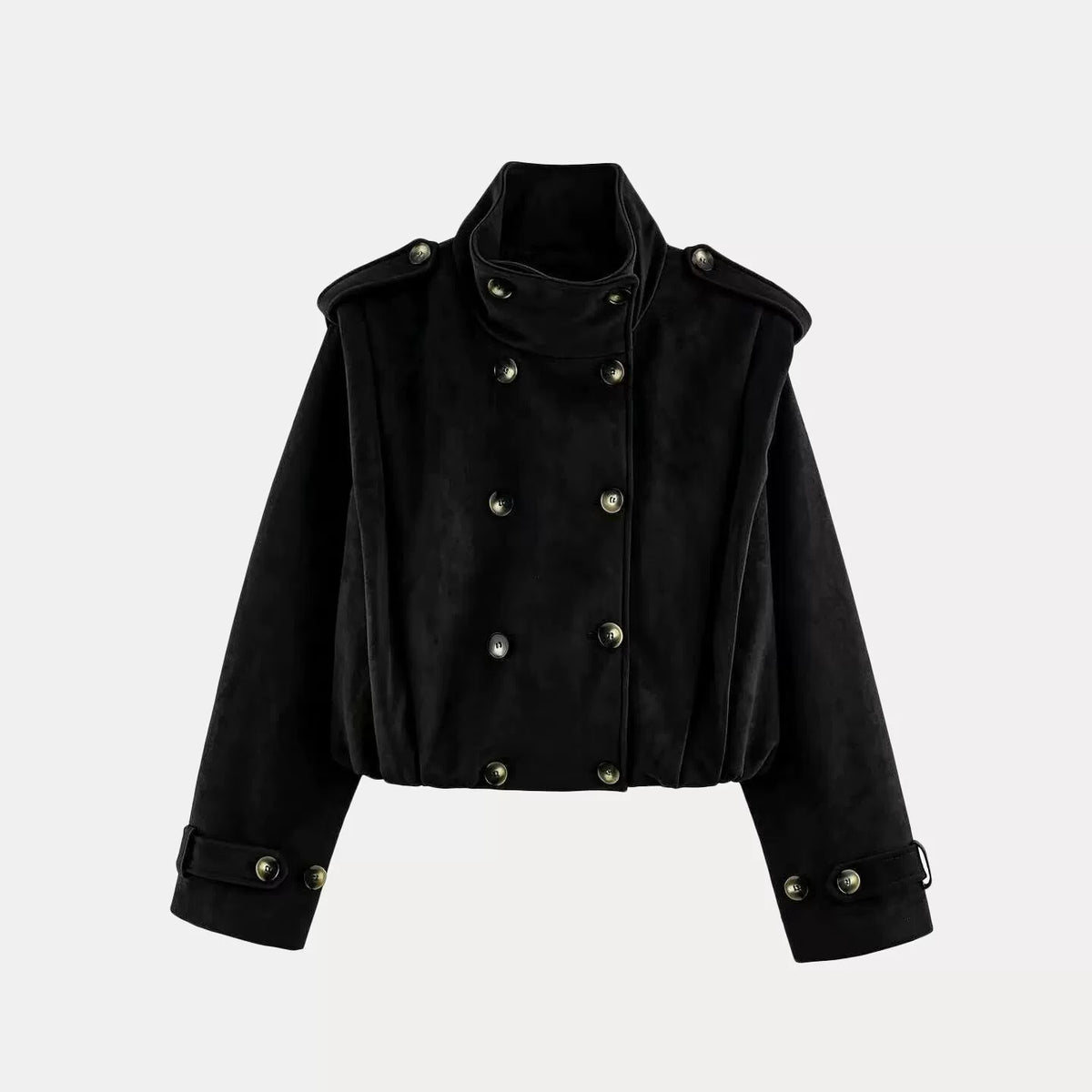 Pleated Stand-Collar Cropped Jacket