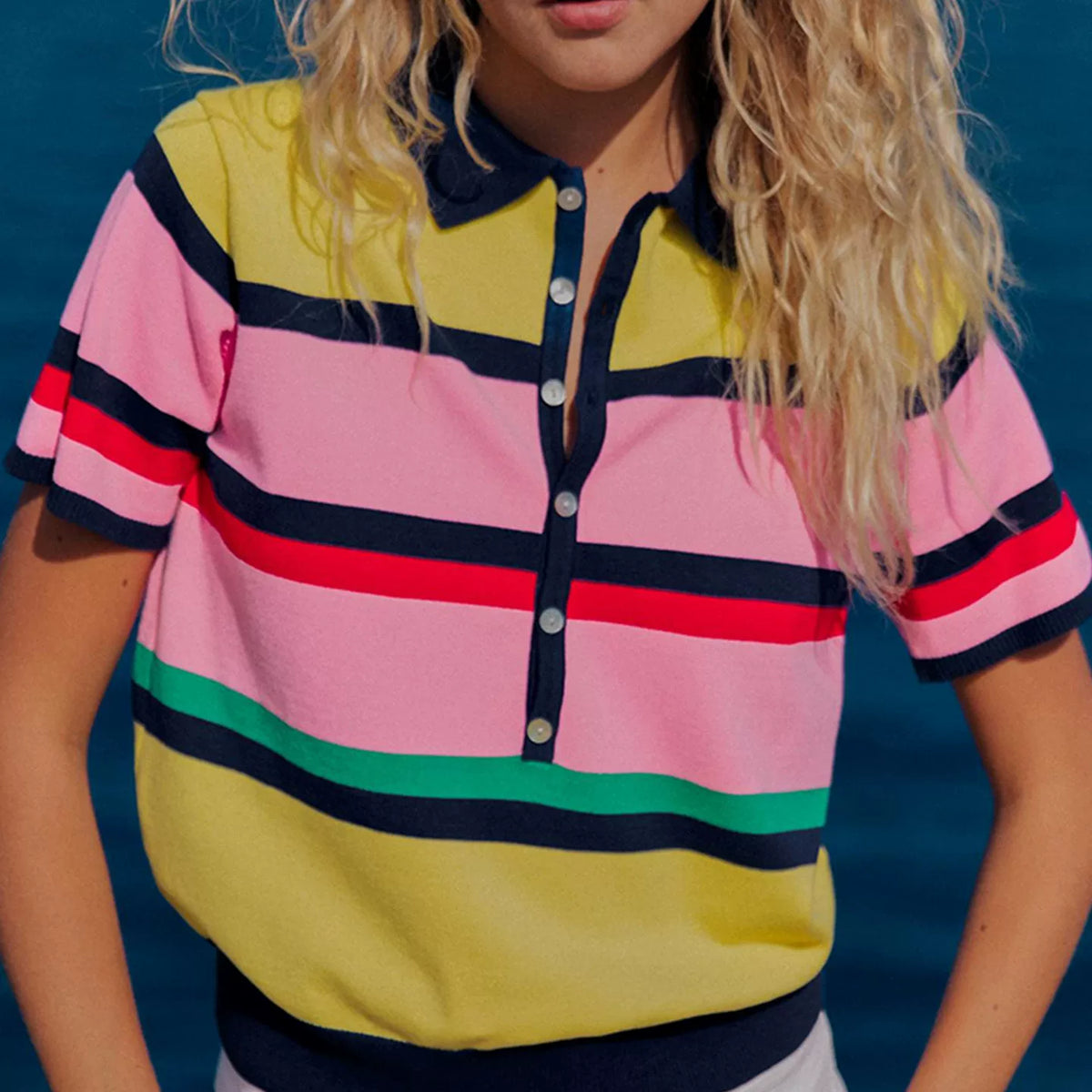 Short-Sleeve Striped Knit Polo