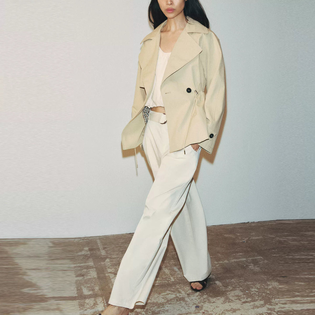Adjustable Waist Cropped Trench Coat