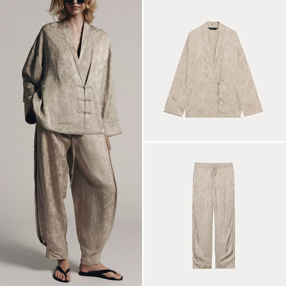 Jacquard Blazer and Pleated Trousers Set