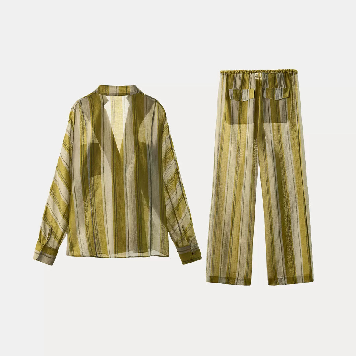 Striped Shirt and Tie-Waist Trousers Set