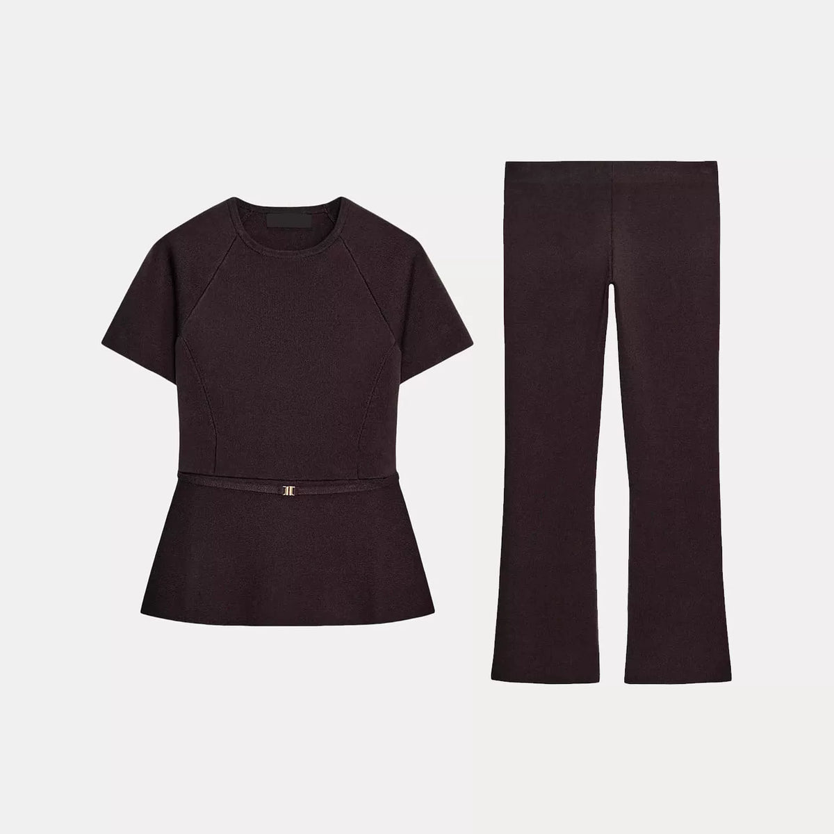 Belted Knit Top and Trouser Set