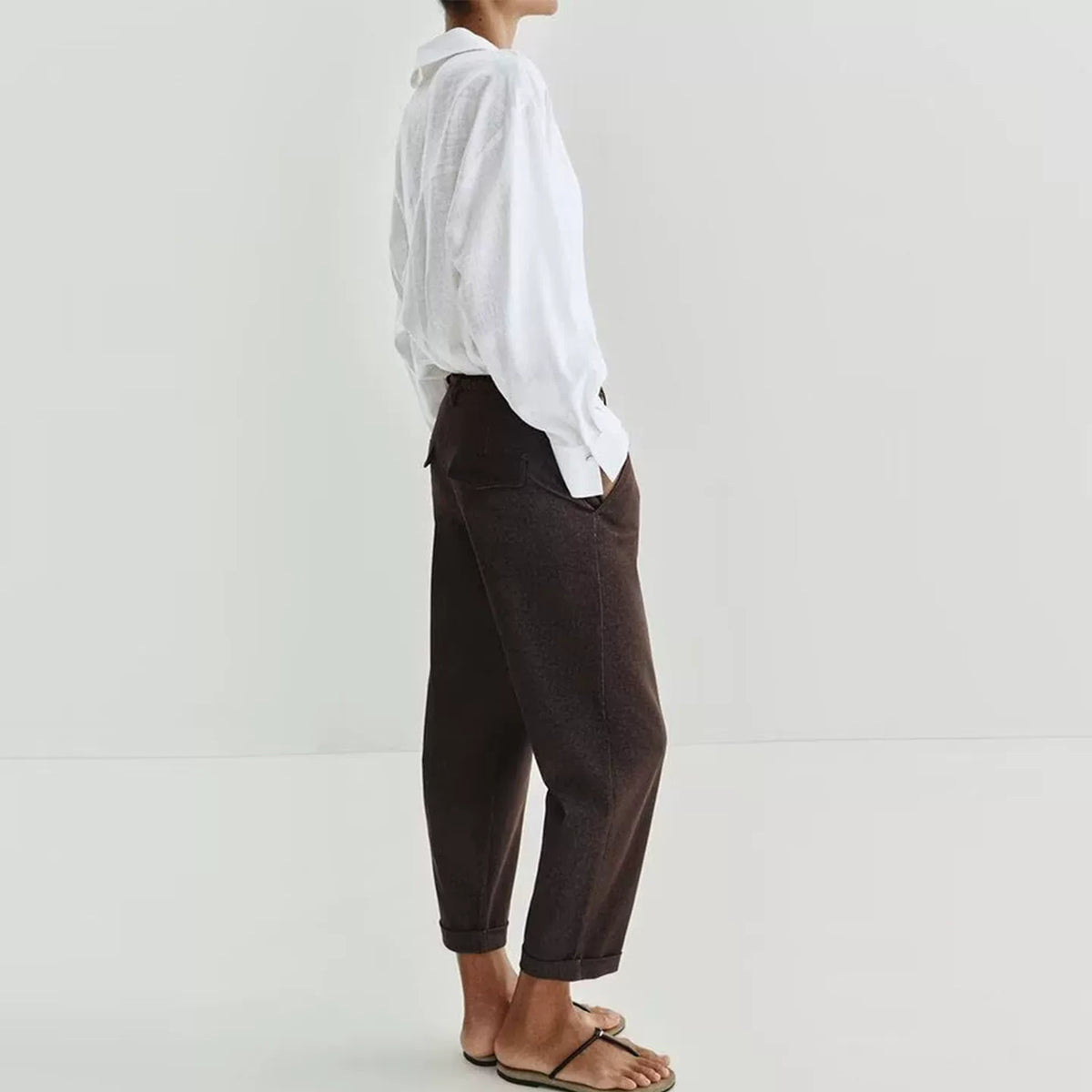 Low-Rise Woven-Belt Straight Trousers