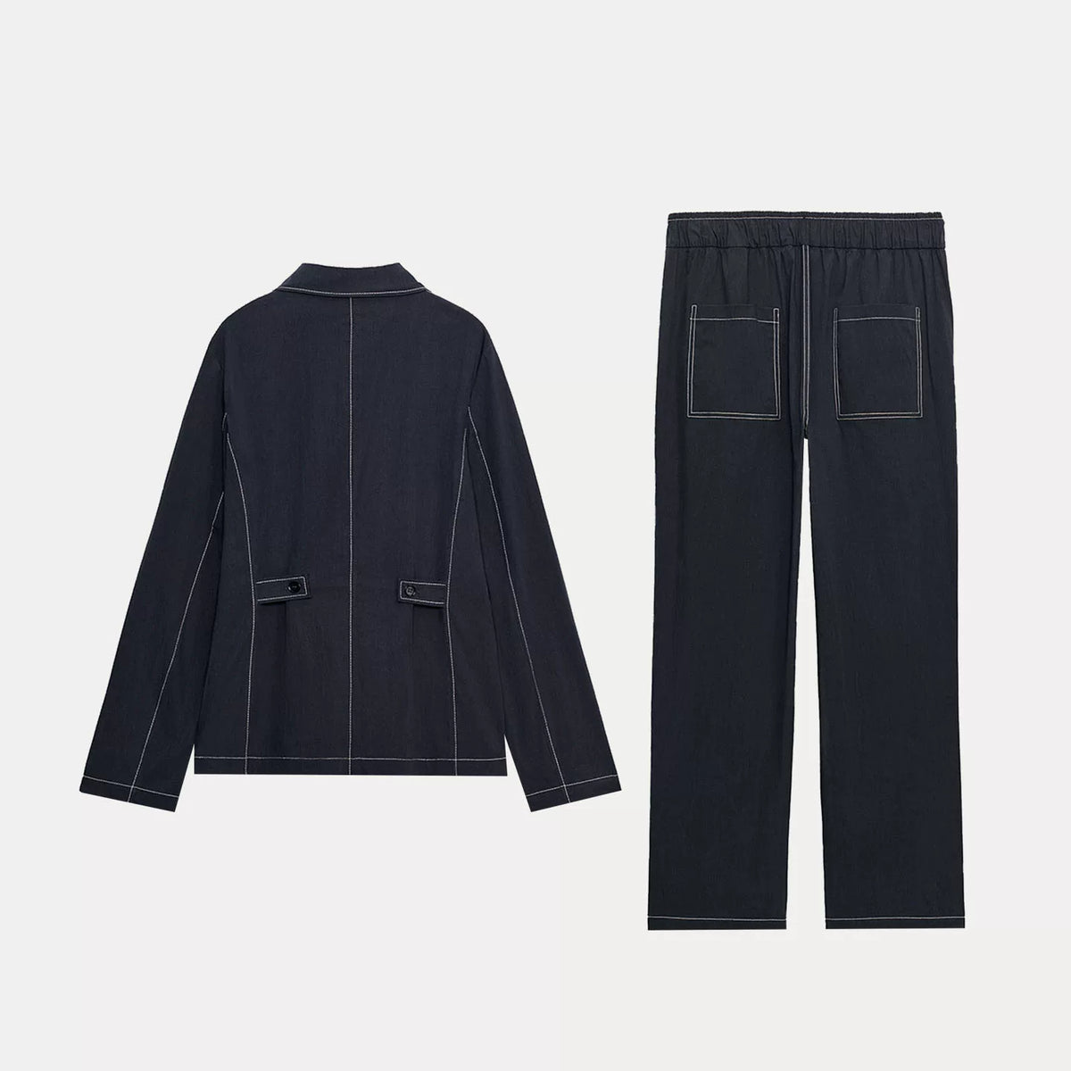 Contrast-Trim Shirt and Trousers Set