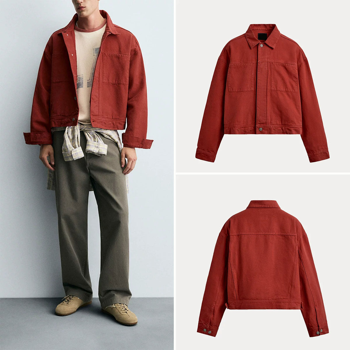 Cropped Lapel Pocket Jacket