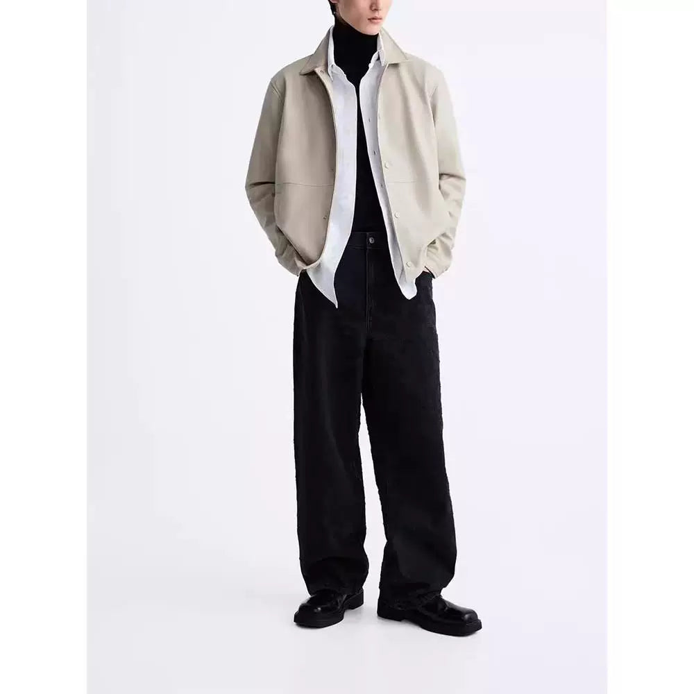Faded Faux Leather Collar Jacket