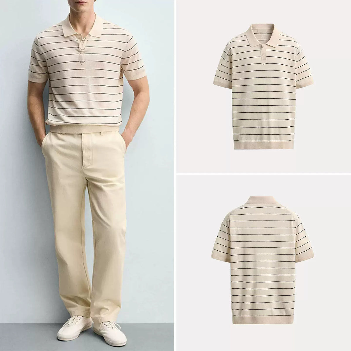Striped Knit Polo Shirt
