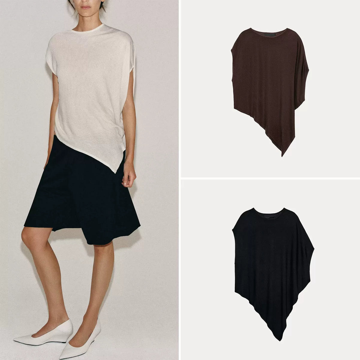 Asymmetric Wide-Sleeve Knit Top
