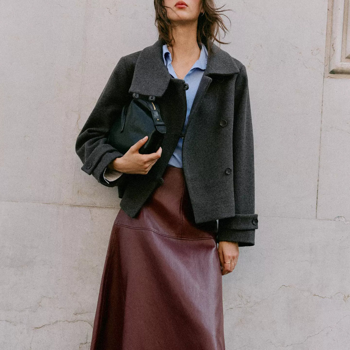 High-Neck Double-Breasted Jacket