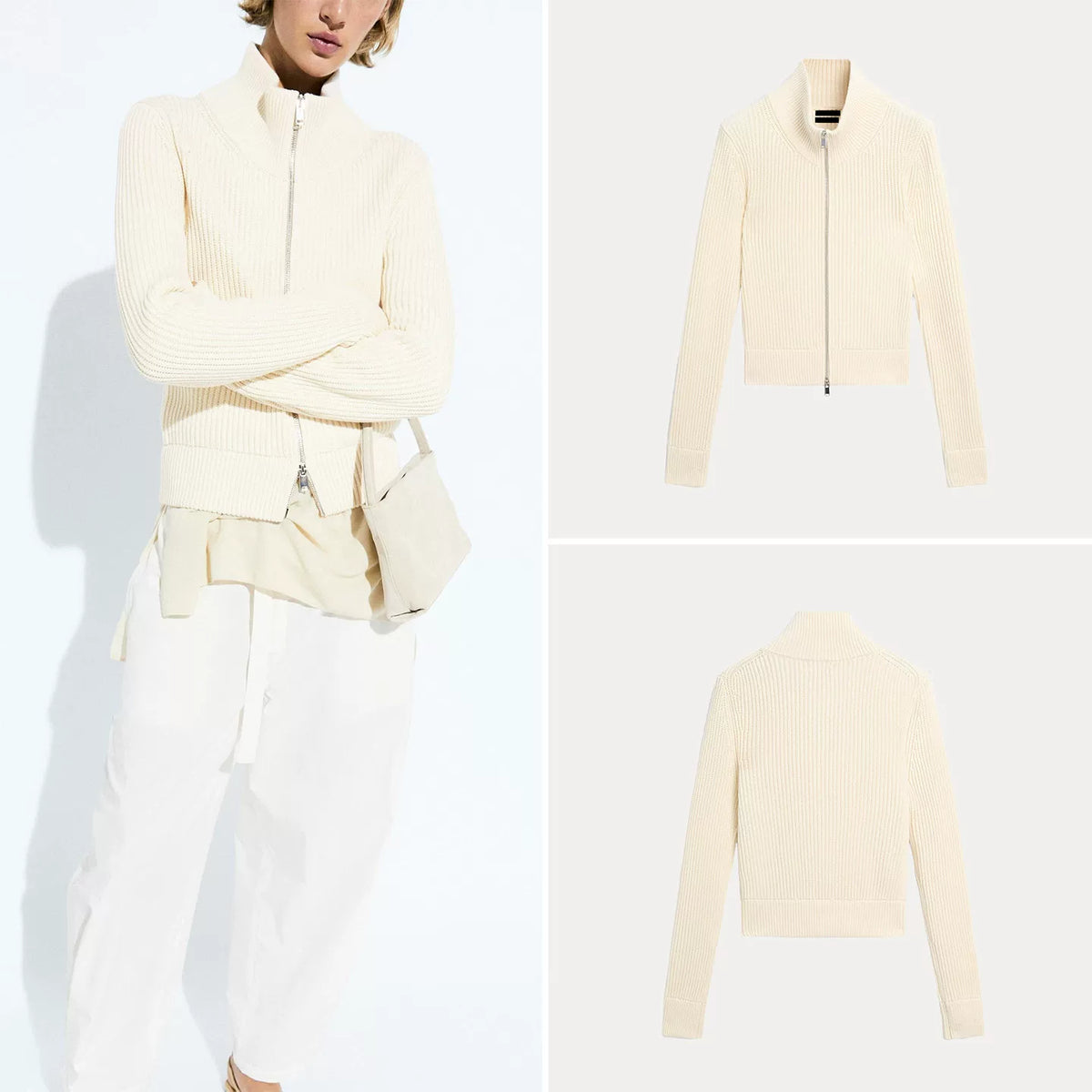 Zip-Front Slim Knit Cardigan