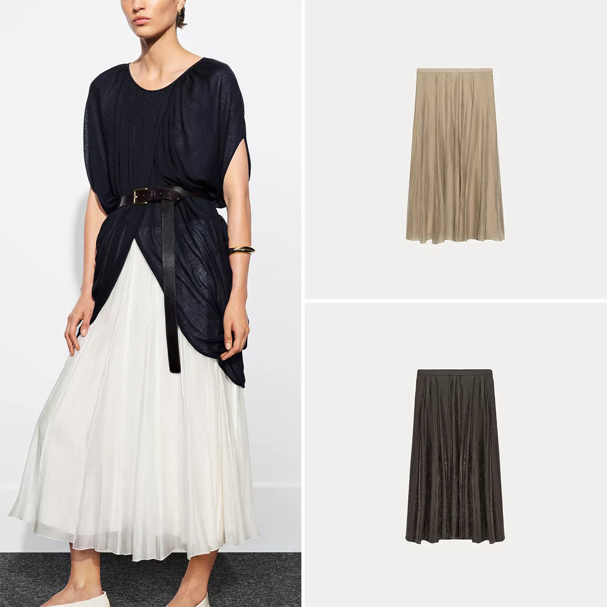 Draped Pleated Mid-Rise Skirt
