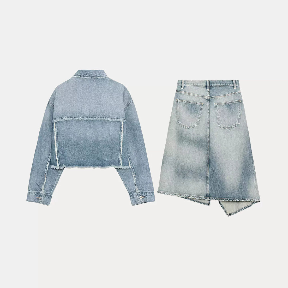 Denim Cropped Jacket & Midi Skirt Set