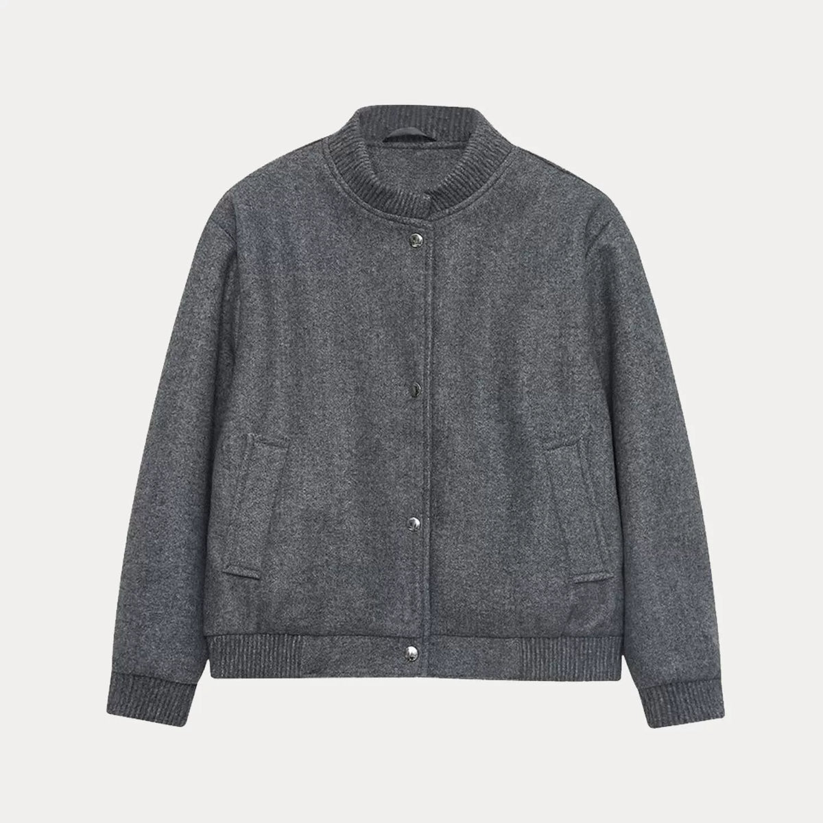 Stand-Collar Button Bomber Jacket