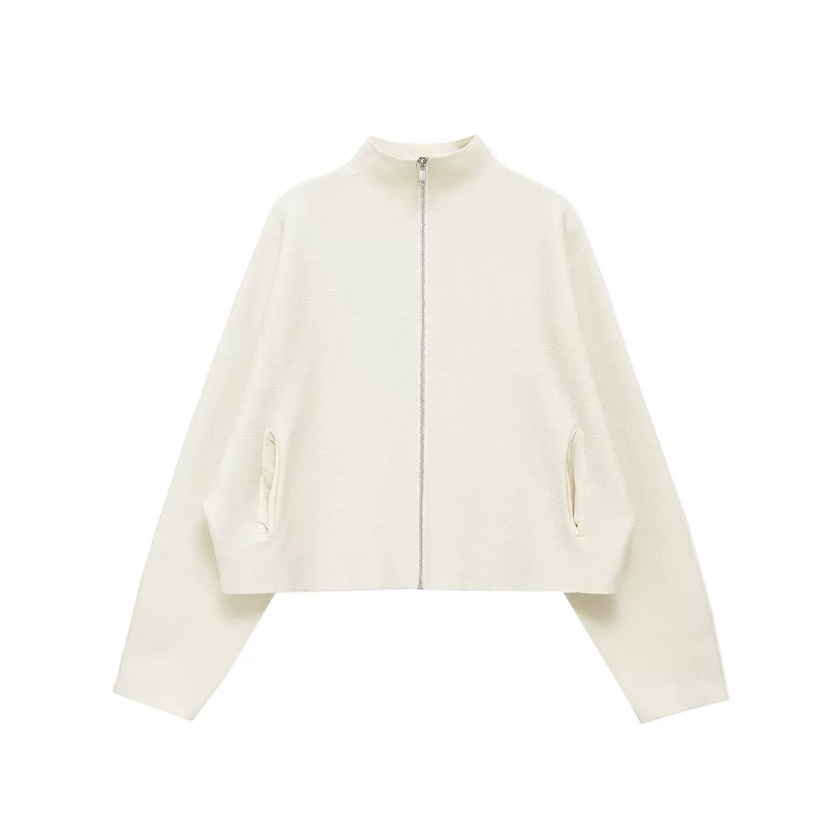 Stand-Collar Zip Knit Jacket