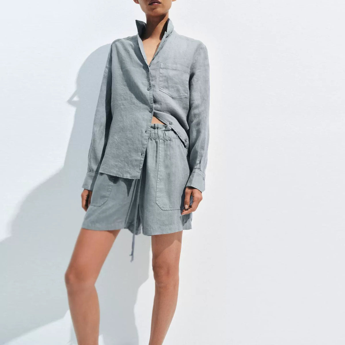 Pocket Shirt and Tie-Waist Shorts Set