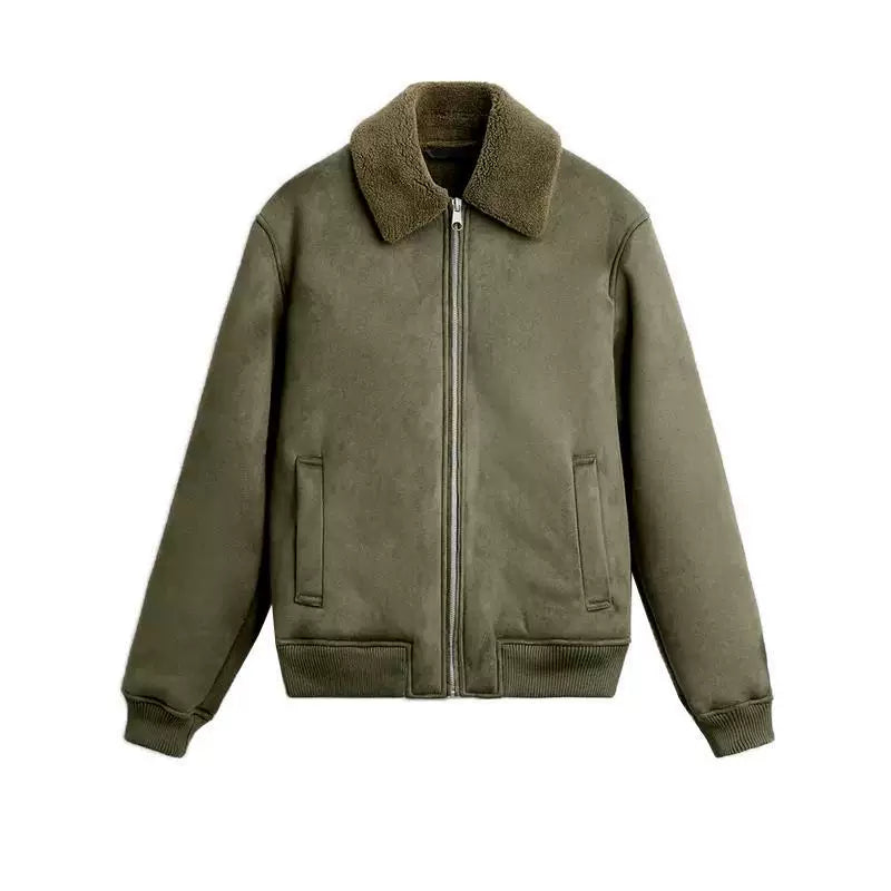 Suede-Effect Panel Zip Jacket