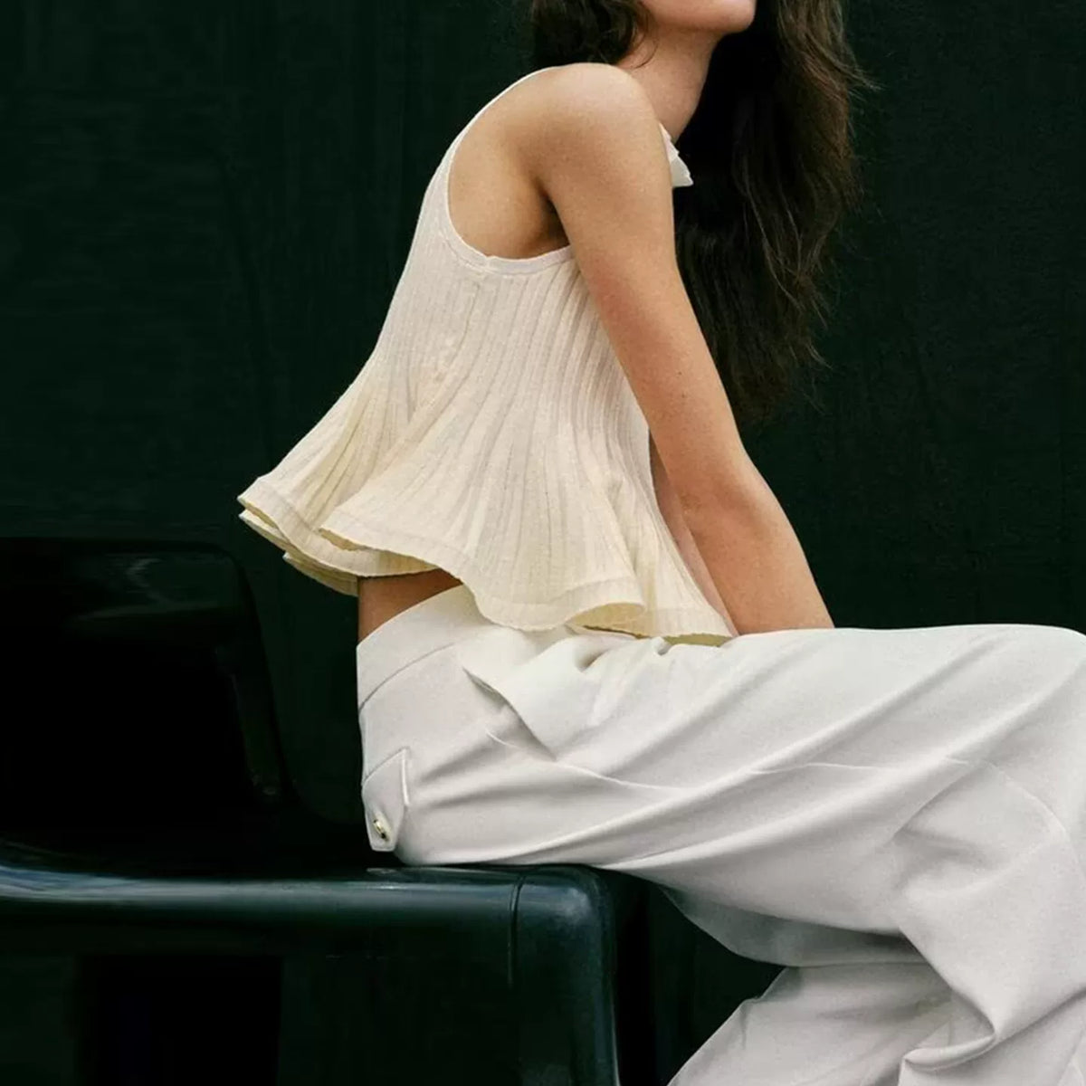 Ribbed Knit Skirt-Hem Top
