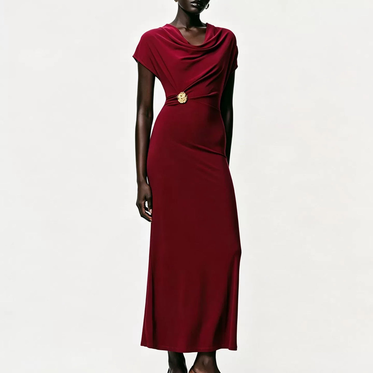 Metal-Trim Pleated Sleeveless Dress