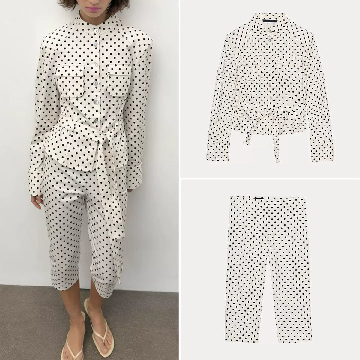 Polka Dot Shirt Jacket & Capri Trousers Set