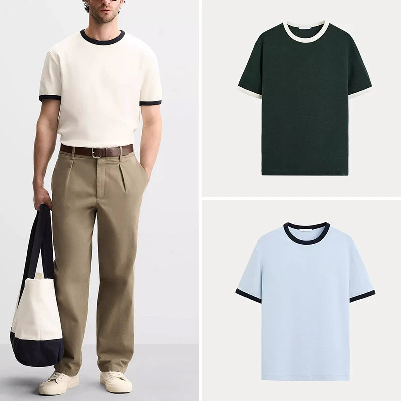 Contrast Textured Slim Crew Tee