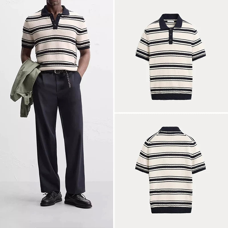Striped Jacquard Knit Polo