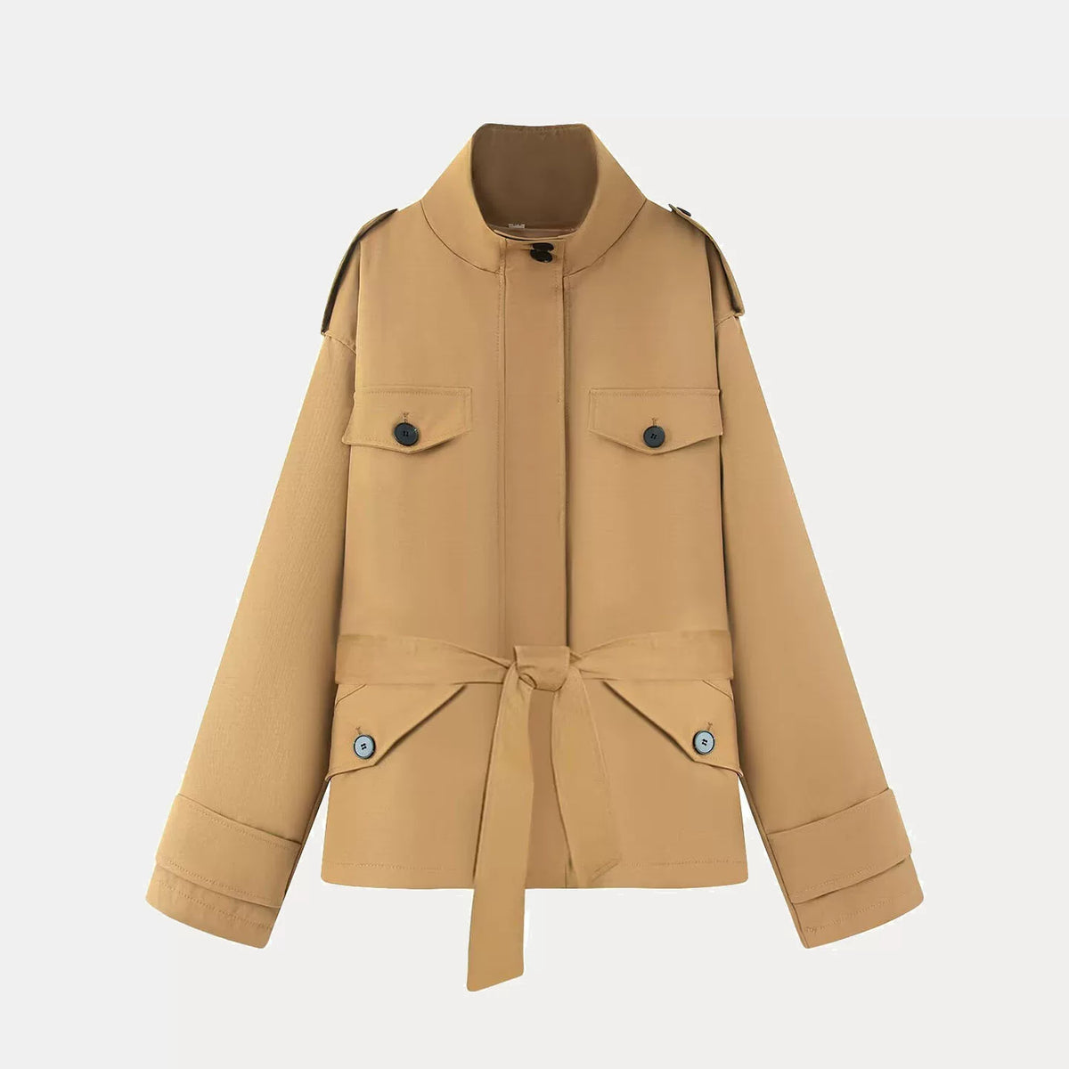 Short Tie-Waist Trench Jacket